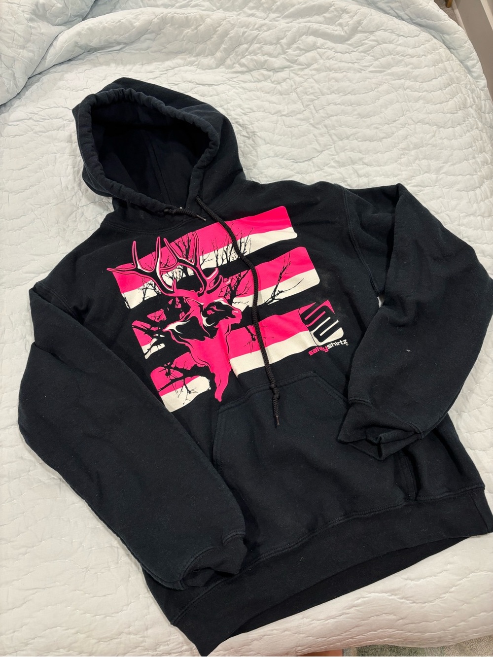 Black Hoodie with Pink Deer Graphic